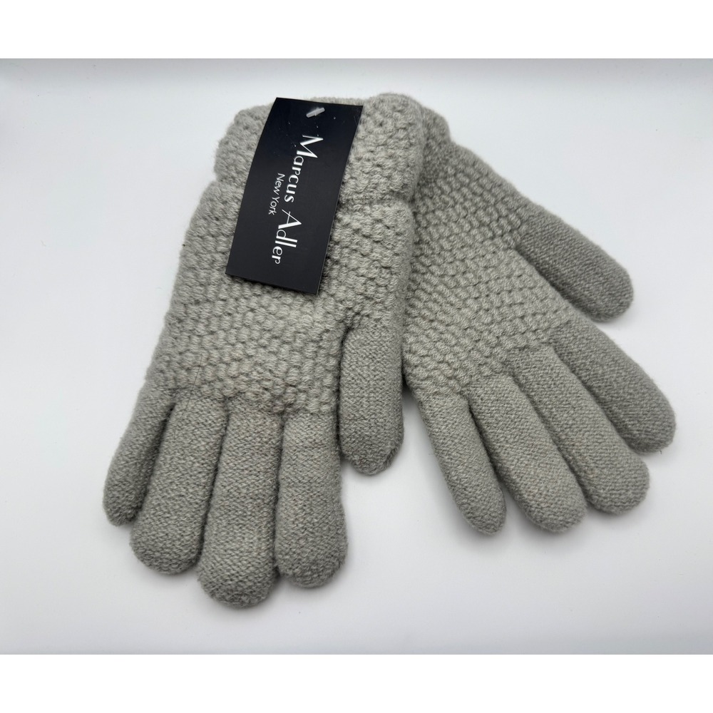 NWT Marcus Adler New York Womens Knit Gloves Light Grey Textured‎ OSFM